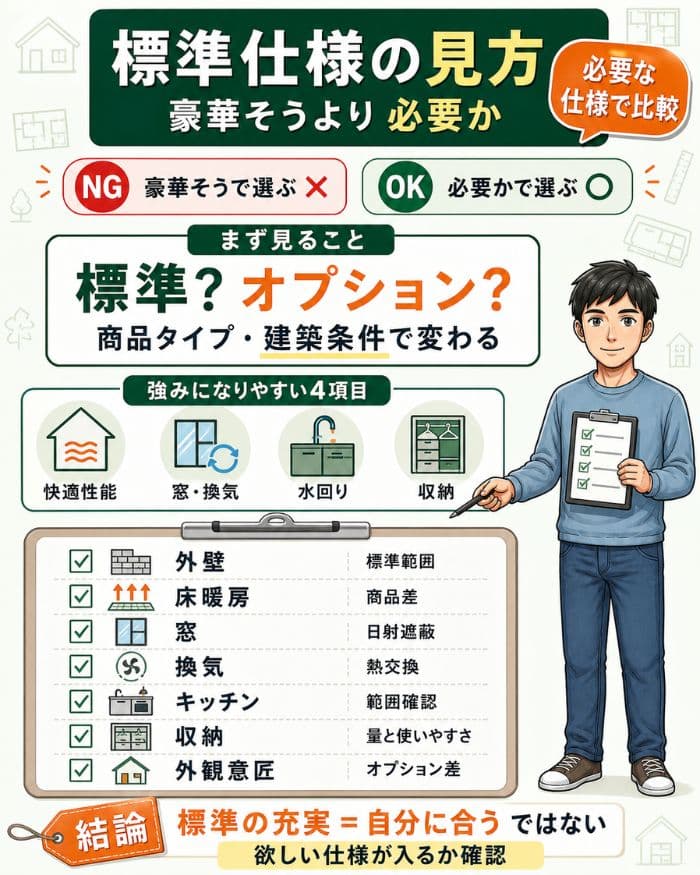 標準仕様を豪華さでなく必要性で見極める比較図解