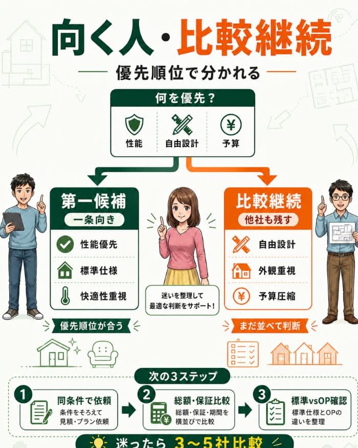 一条工務店が向く人と他社比較すべき人の分岐図