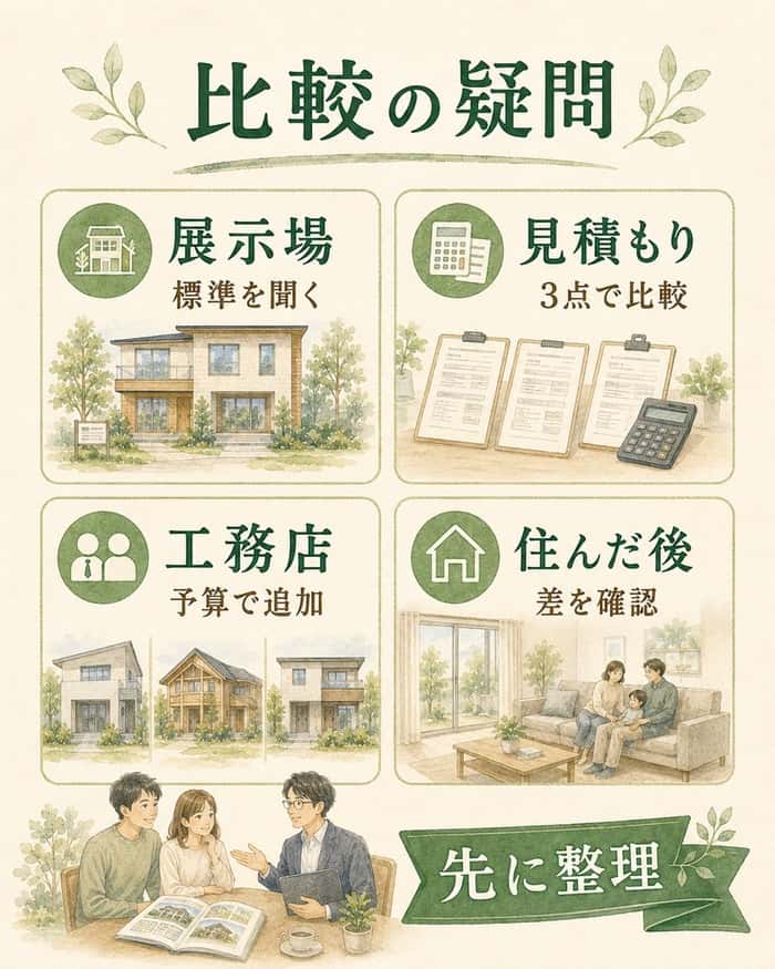 展示場や見積もりなど比較前の疑問を整理する図