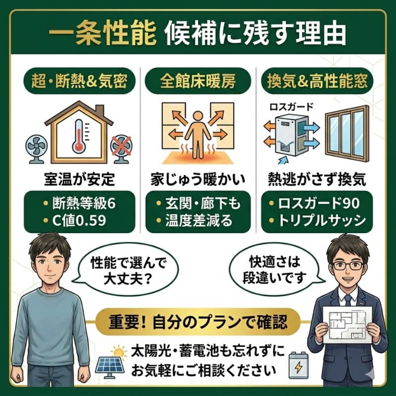 一条工務店の高性能（断熱・床暖房・換気・窓）で快適な暮らしを実現。メリット解説。