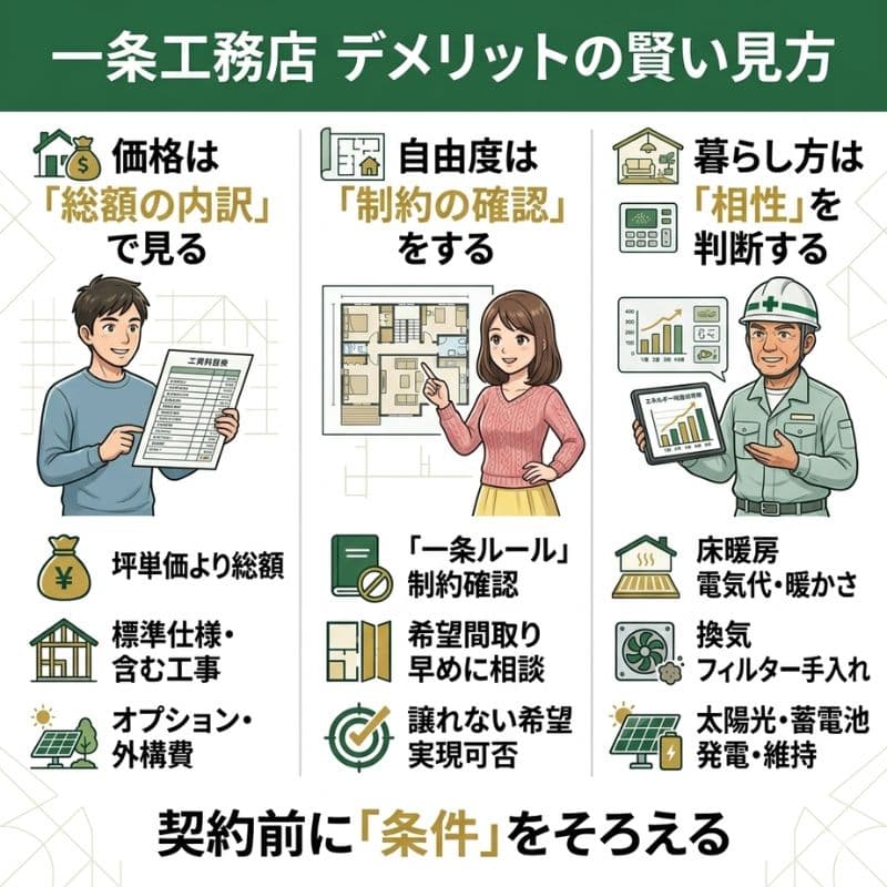 一条工務店のデメリットへの、価格、自由度、暮らし方別の賢い見方
