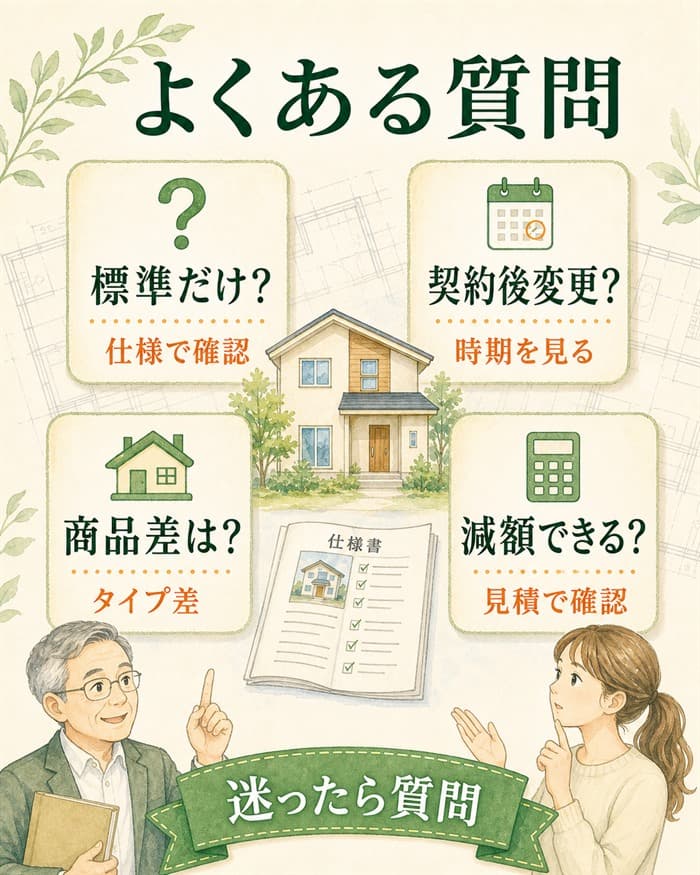 一条工務店の標準仕様でよくある疑問を整理したFAQ図解