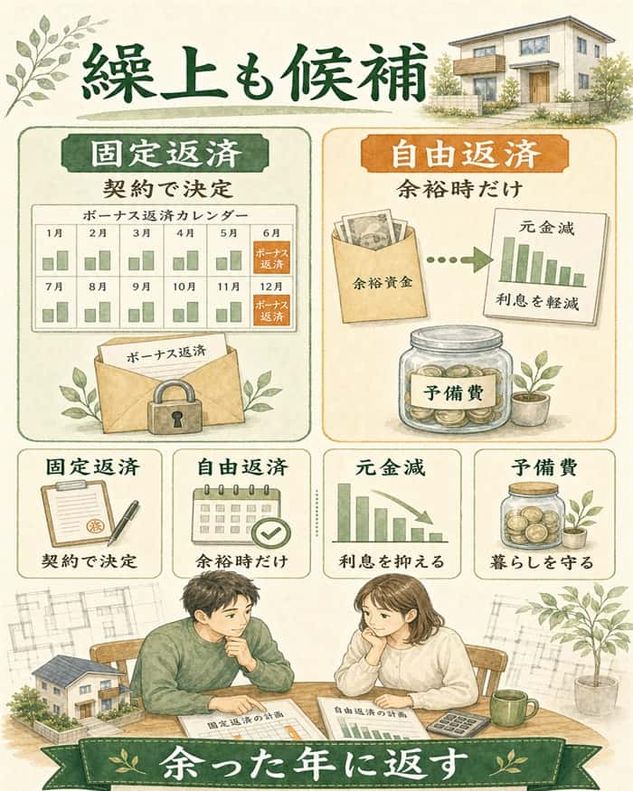 ボーナス返済と繰上返済の柔軟性を比較した図解