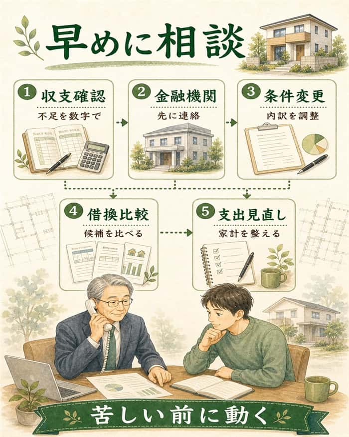 返済が苦しくなる前に相談する手順を示す流れ図