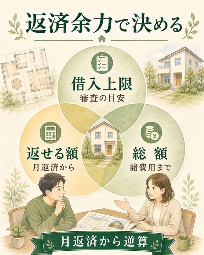返済余力から注文住宅の予算を逆算する図解