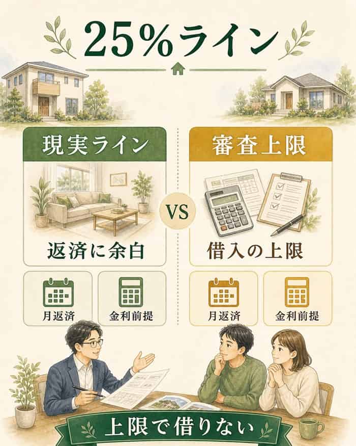 年収別借入額を25%ラインで比較する図解