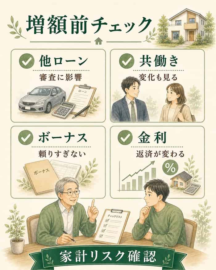 借入増額前に家計リスクを確認するチェック図解