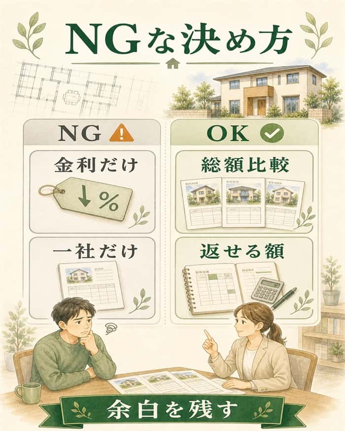 住宅ローン選びで避けたい決め方のNGOK図解