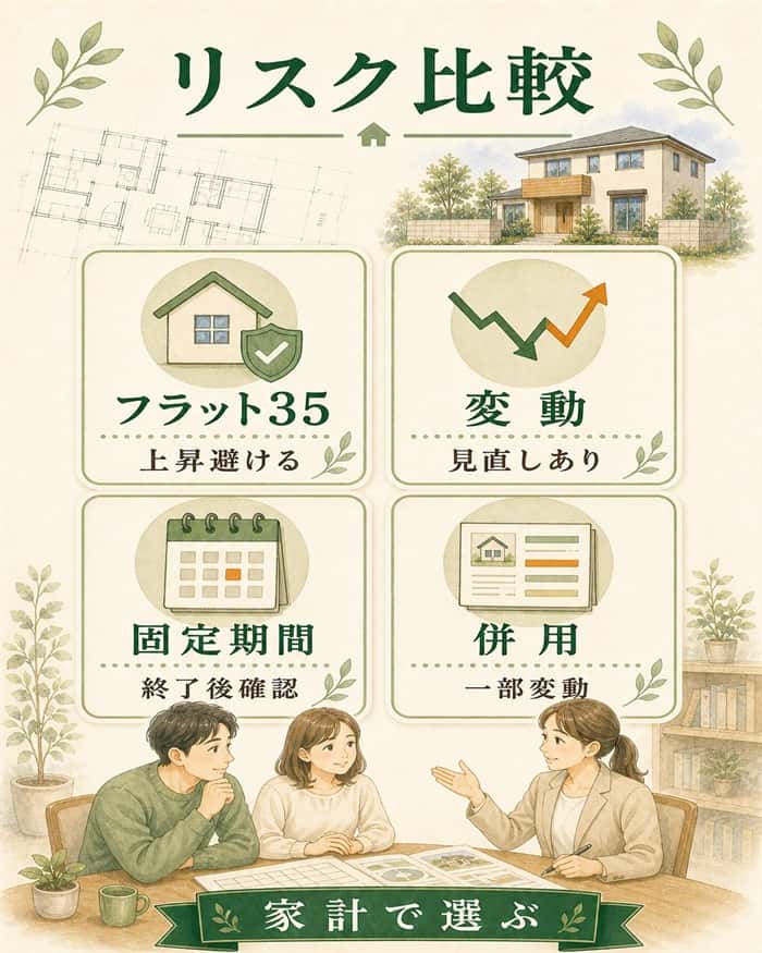 フラット35と変動金利のリスク差を比較した図解
