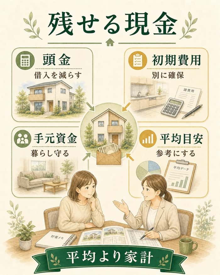 注文住宅の頭金を残せる現金から考える図解