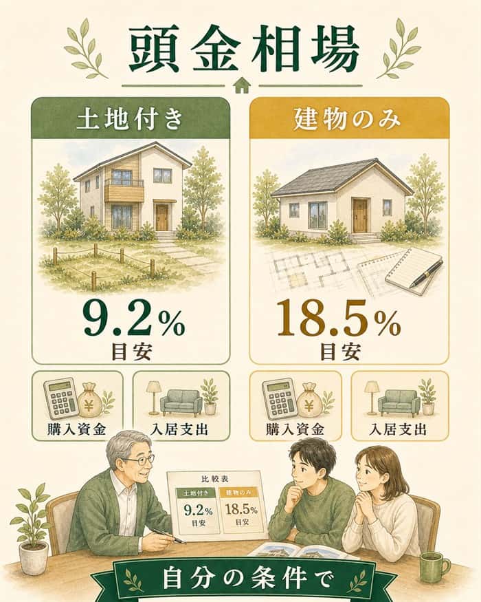 土地付きと建物のみの頭金相場を比較する図解