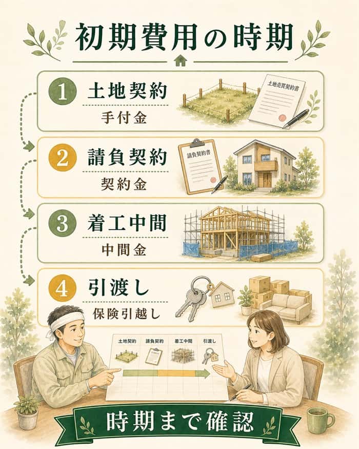 初期費用が発生する支払い時期を示す図解