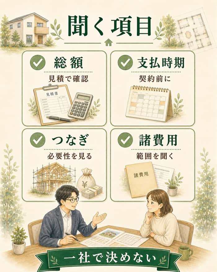 頭金決定前に住宅会社へ聞く項目の図解