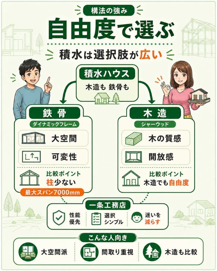 積水ハウスの鉄骨・木造による設計自由度比較