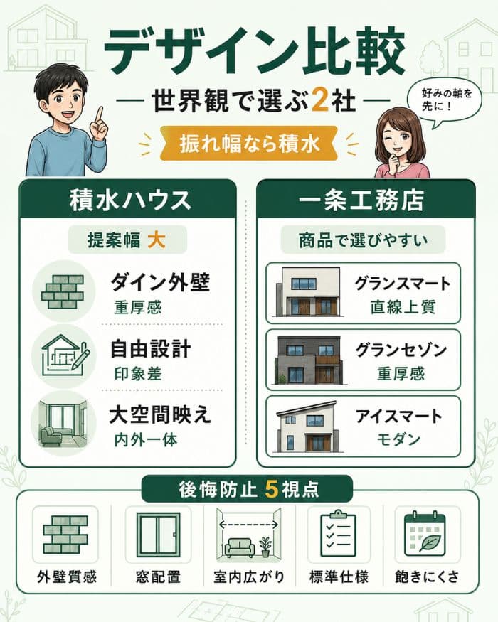 積水ハウスと一条工務店のデザイン比較図