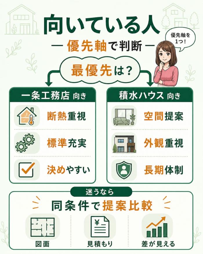 一条工務店と積水ハウスの向き不向き診断図