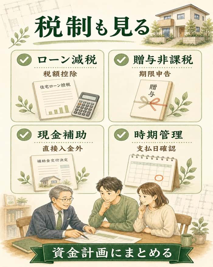 住宅ローン減税と贈与非課税を資金計画に入れる図解