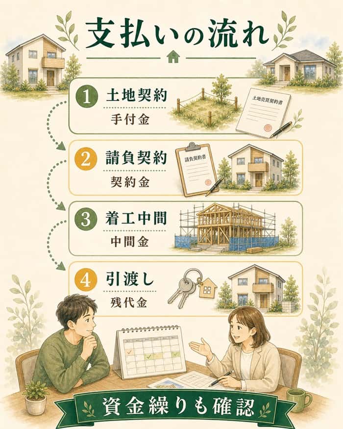 注文住宅の支払い時期と現金不足を防ぐ流れ図解