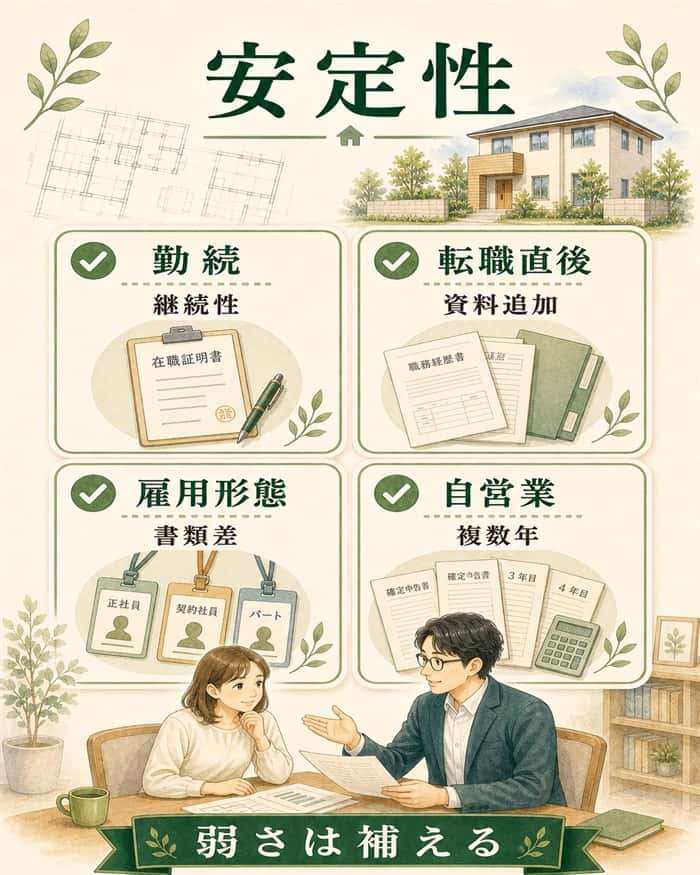 勤続年数と職業の安定性を説明する確認図解