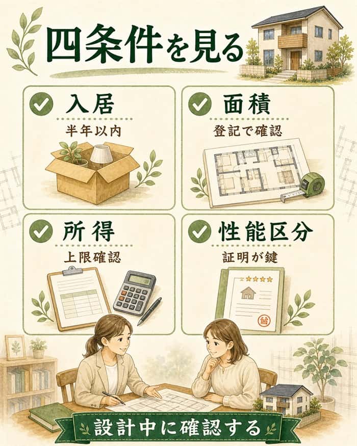 注文住宅で控除条件となる入居や面積を整理した図解