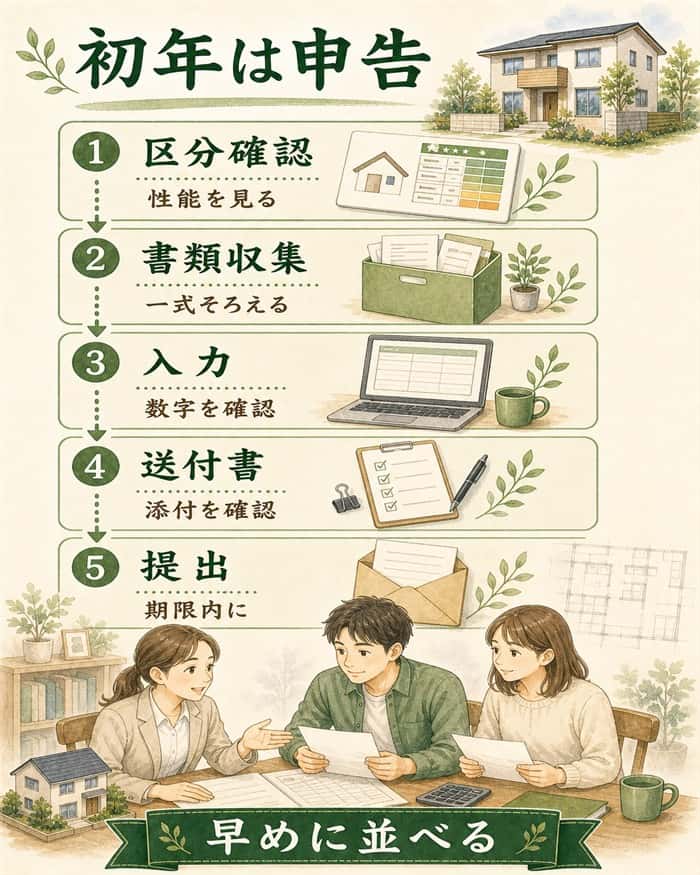 初年度の住宅ローン控除申告手順をまとめた流れ図
