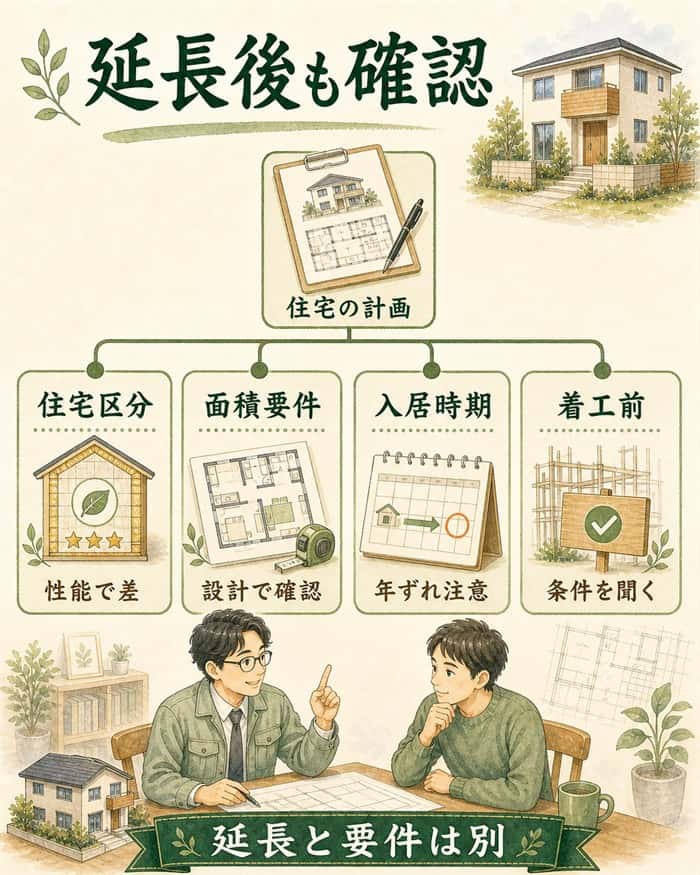 制度延長後も着工前に確認する条件を示す判断図