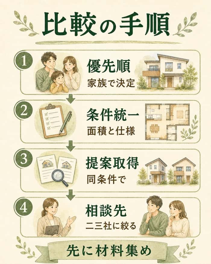 優先順位から相談先を絞るまでの比較手順を示した図