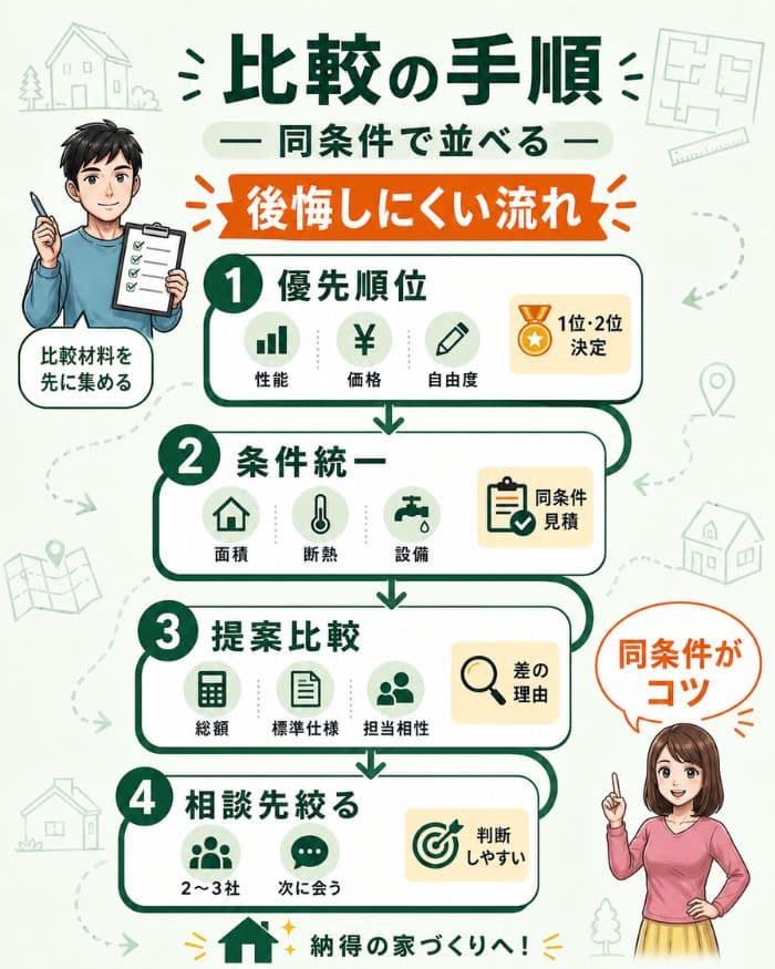 家づくりで後悔しない比較手順の流れ