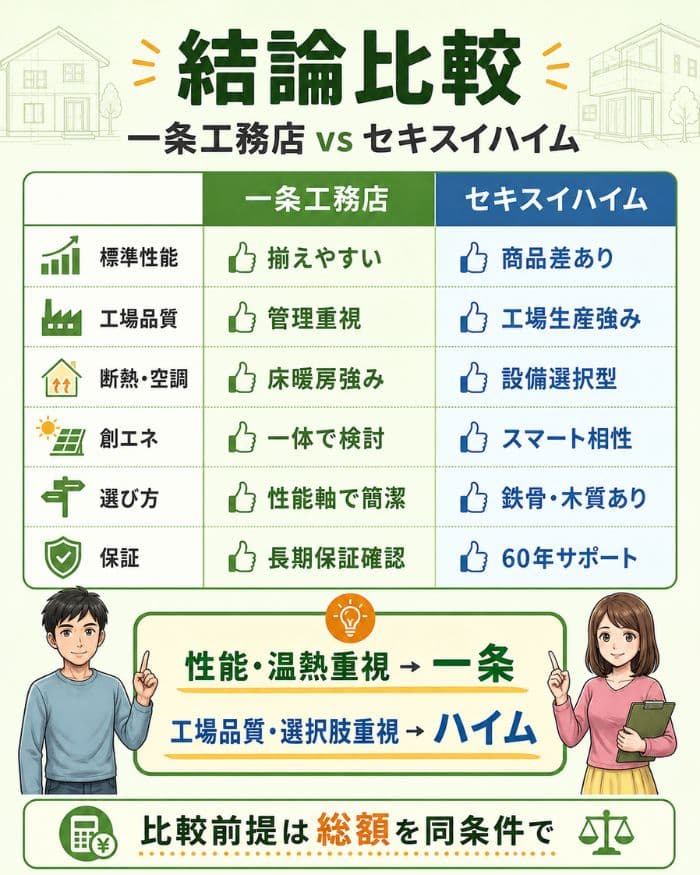 一条工務店とセキスイハイムの強みを結論比較