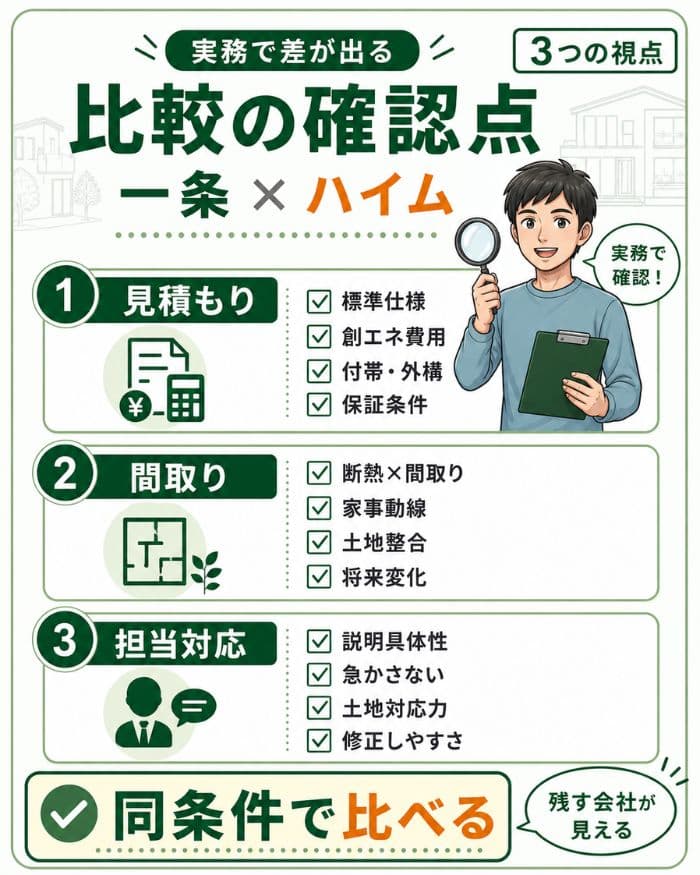 一条工務店とセキスイハイムの比較確認点まとめ
