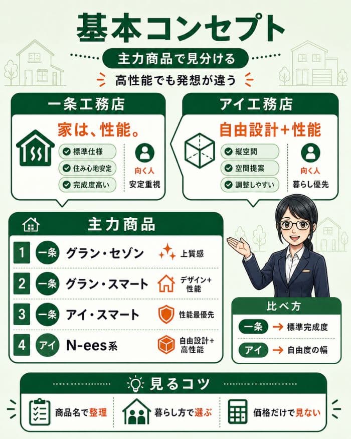 住宅会社の基本コンセプトと主力商品比較