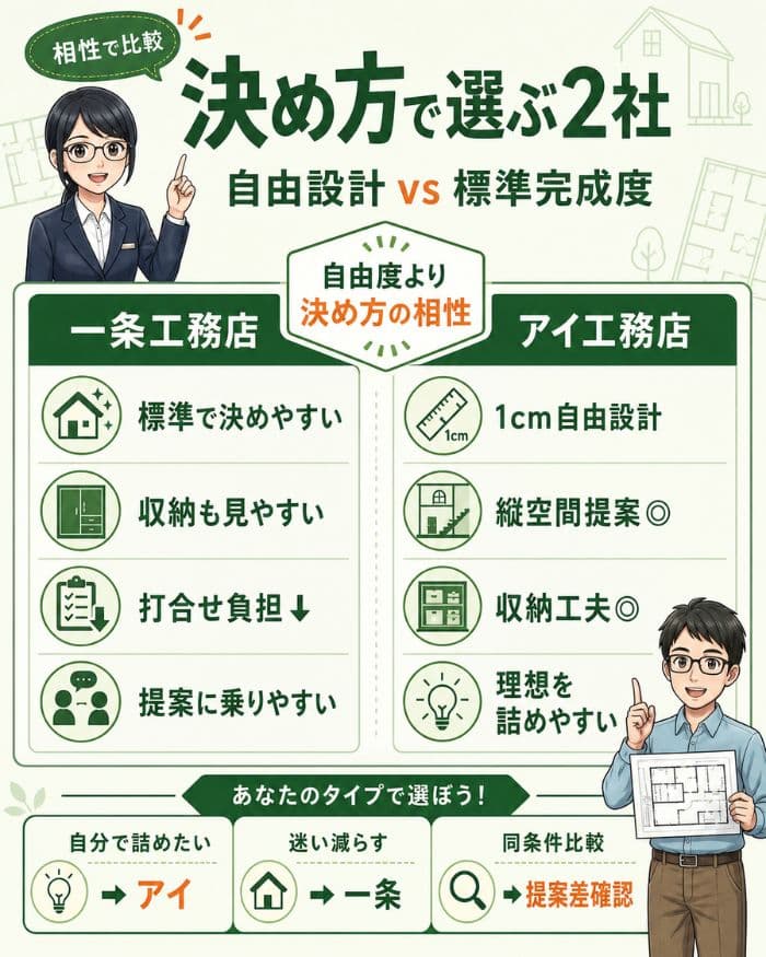 決め方の相性で一条工務店とアイ工務店を比較