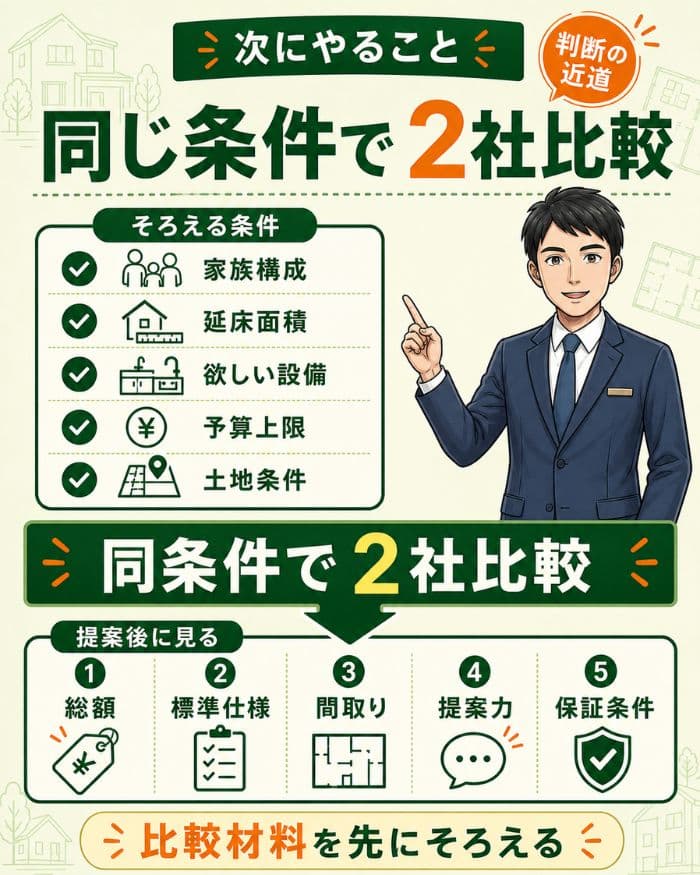 同じ条件で2社の提案を比較するチェック図