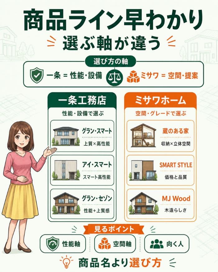 一条工務店とミサワホームの商品ラインの選び方