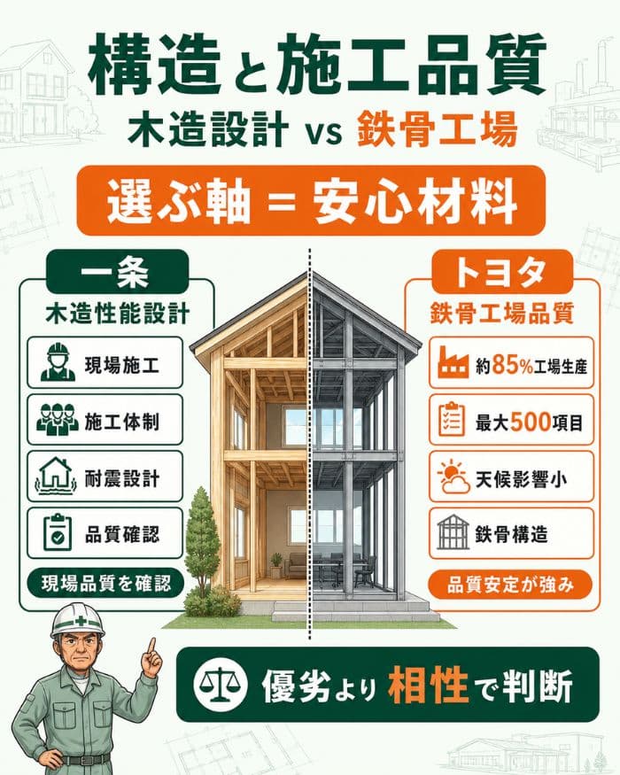 木造設計と鉄骨工場品質の安心材料比較