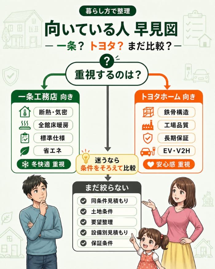 一条工務店とトヨタホームの向き不向き診断図