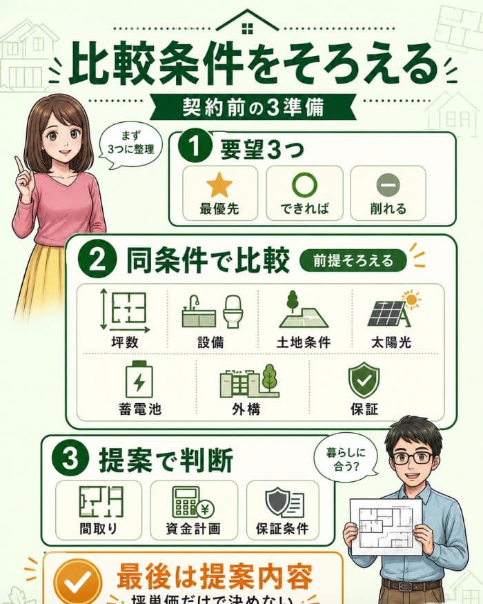 一条工務店とトヨタホームを同条件で比較する準備