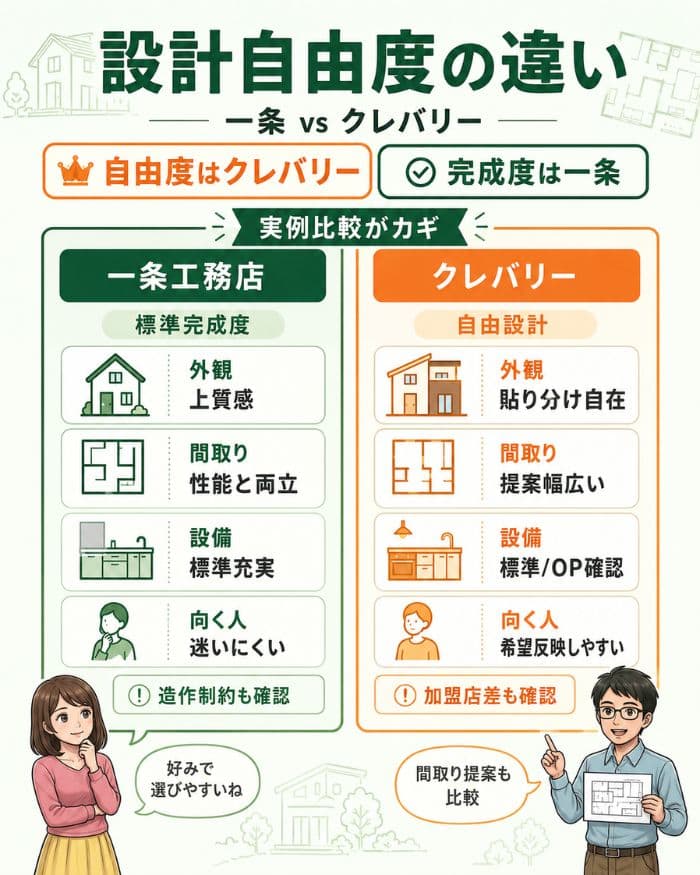 設計自由度の違いを一条工務店とクレバリーで比較