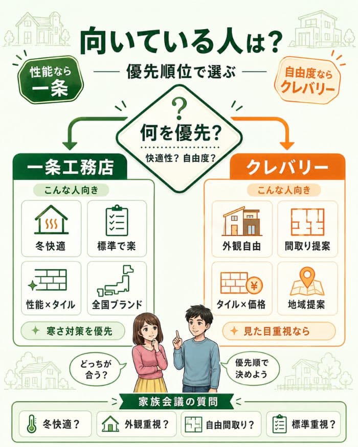 一条工務店とクレバリーの向いている人を整理