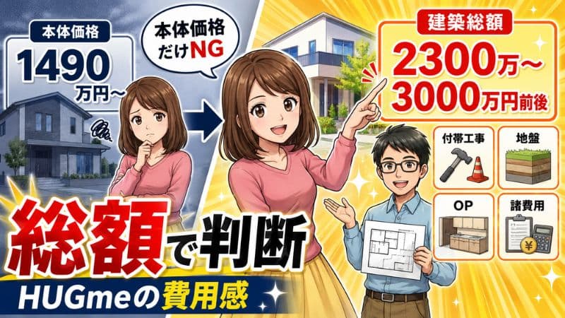 一条工務店ハグミー総額2300万〜3000万！本体価格1490万との差を解説 