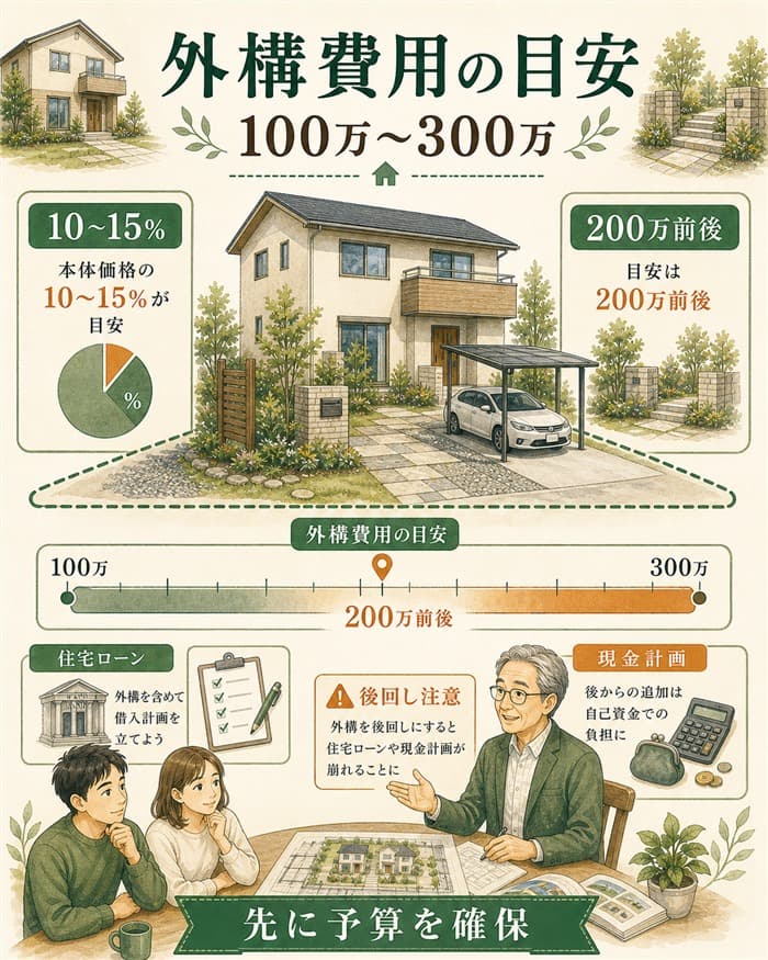 一条工務店の外構費用100万から300万円目安を示した図解