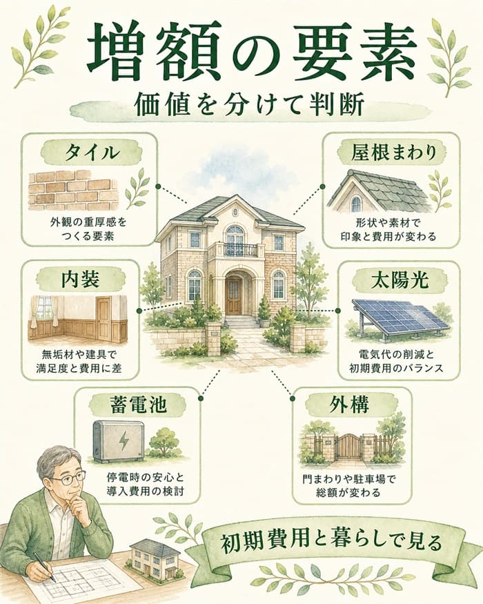 グランセゾンの総額を押し上げる仕様要素を示した図解