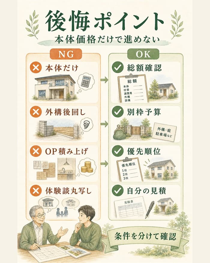 グランセゾンの予算で後悔しやすい点と対策を示した図解