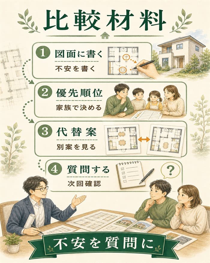 次の打ち合わせまでに比較材料をそろえる手順図解