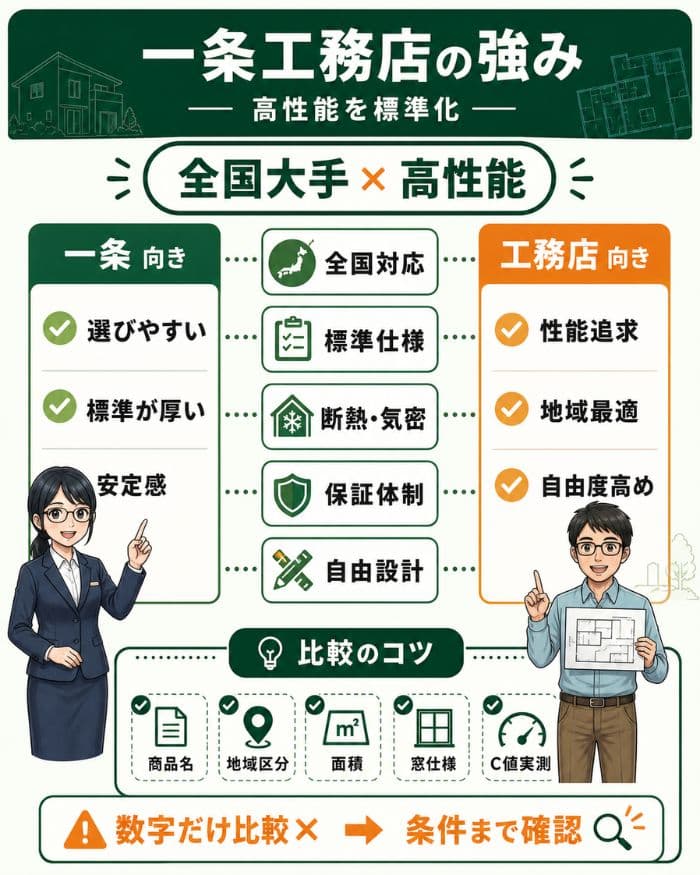 一条工務店と工務店系の高断熱住宅比較図