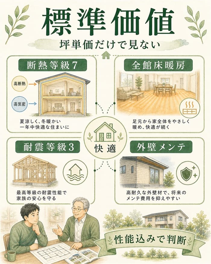 アイスマートの標準仕様と坪単価以外の価値を整理した図解