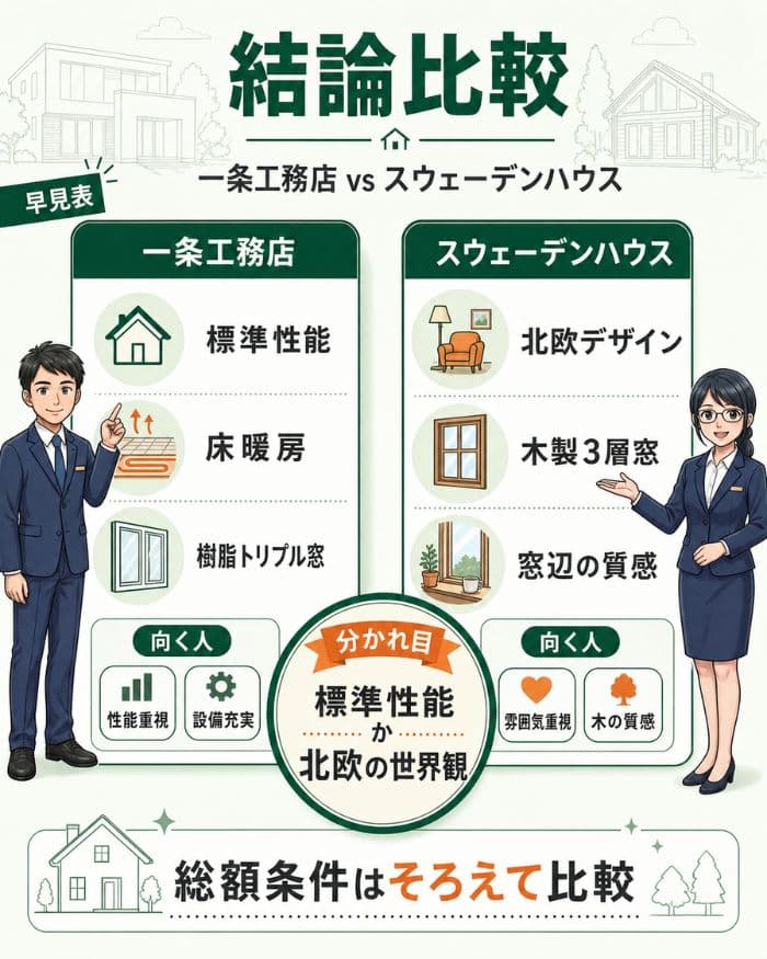 一条工務店とスウェーデンハウスの結論比較