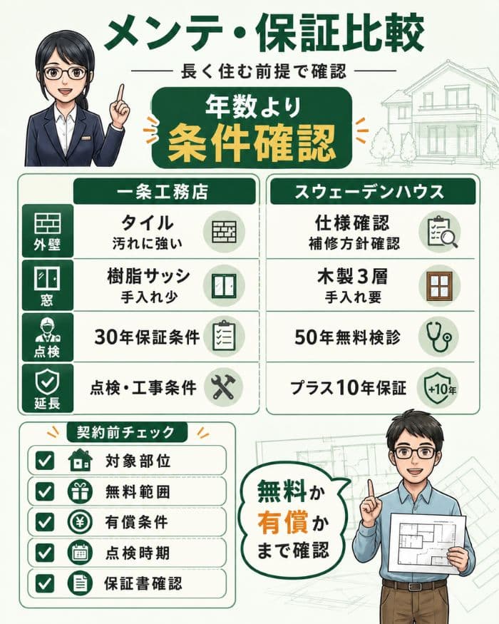 一条工務店とスウェーデンハウスのメンテ保証比較