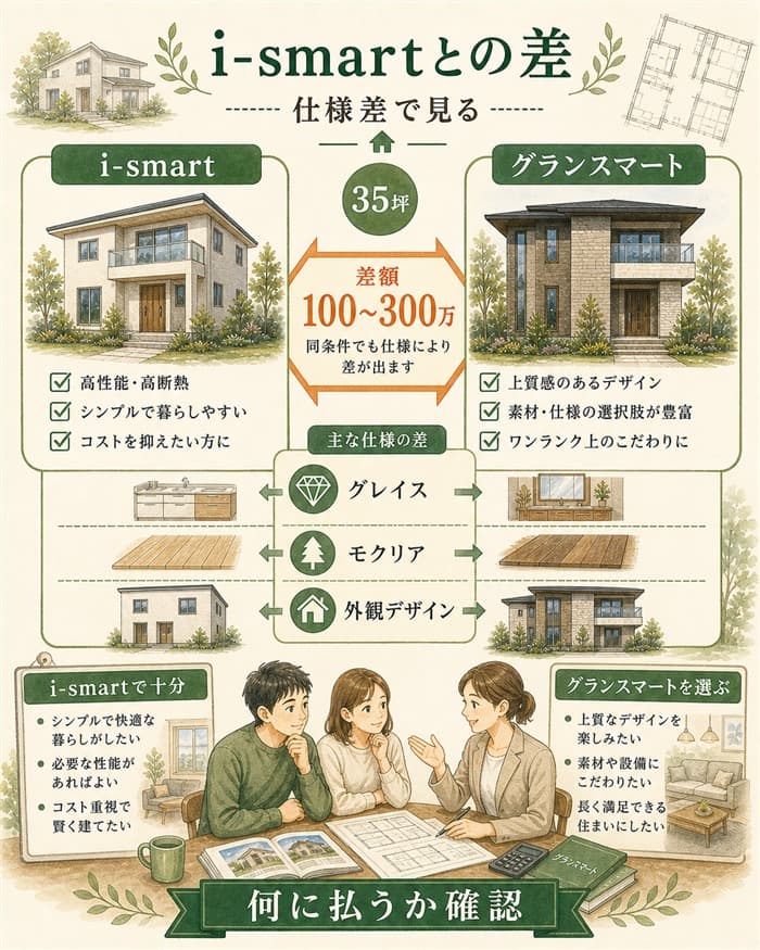 i-smartとの差額を仕様差と100万から300万円規模で示した図解