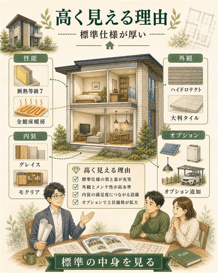 グランスマートが高く見える標準仕様の厚さを分解した図解